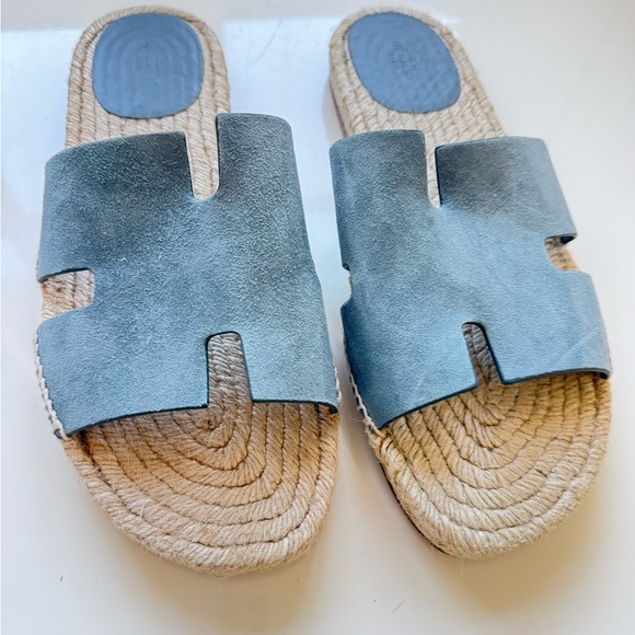 Hermes Blue Antigua Espadrille Suede Sandals size 44 = 11 US worn once